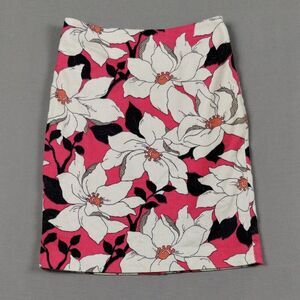 Ann Taylor Pencil Skirt Floral Pattern White Pink Black Size 2 Petite